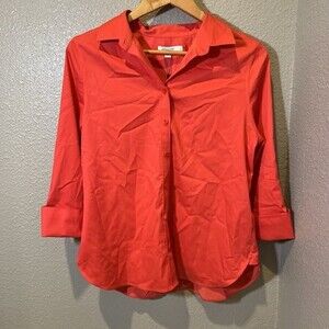 Chico’s No-Iron Stretch Red Button-Up Shirt Women’s Size 1 Medium NWT